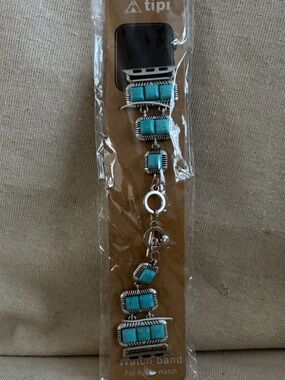 Turquoise Silver Link Apple Watch Band 38mm - Blue